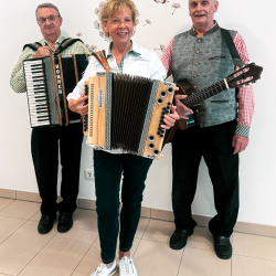 Drei Musiker mit Instrumenten